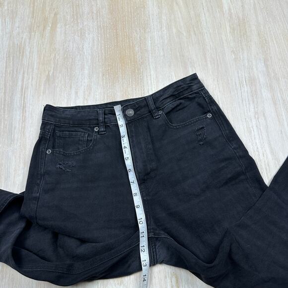 American Eagle Black Mom Jean Dark Wash High Rise Distressed Denim Jeans 4 - Picture 7 of 15